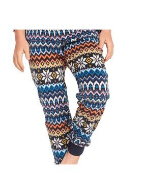 Girls Fleece Pants Pajamas Blue Red White Fair Isle Lounge Size XS NWT JJ2184